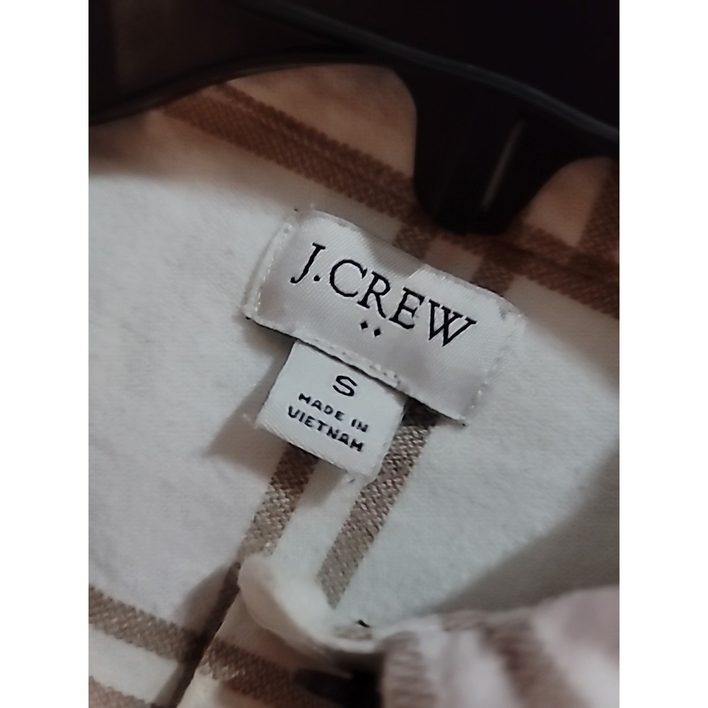 J. Crew Plaid Flannel W/ Pockets Shirt-Jacket Shacket Size Small Tan 100% Cotton - Picture 6 of 7